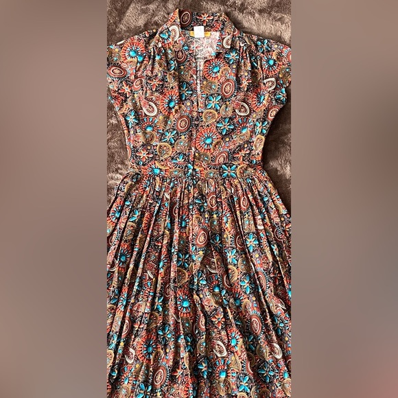 SOLD | Bernie Dexter Kelly Dress Heritage Print Pinup 50s Jewel Tone SMALL - Picture 7 of 13